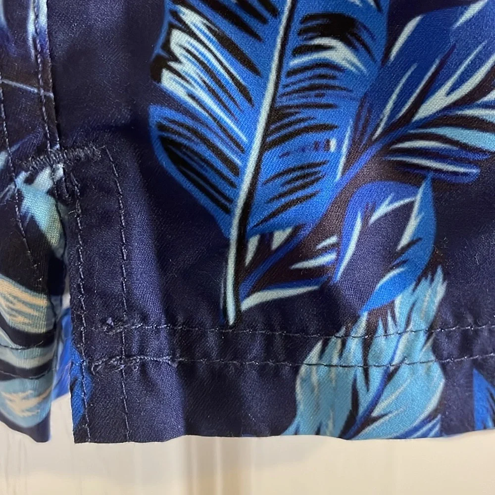 Tropical Leaf Print Drawstring Swim Shorts, Men’s XXL, Blue White